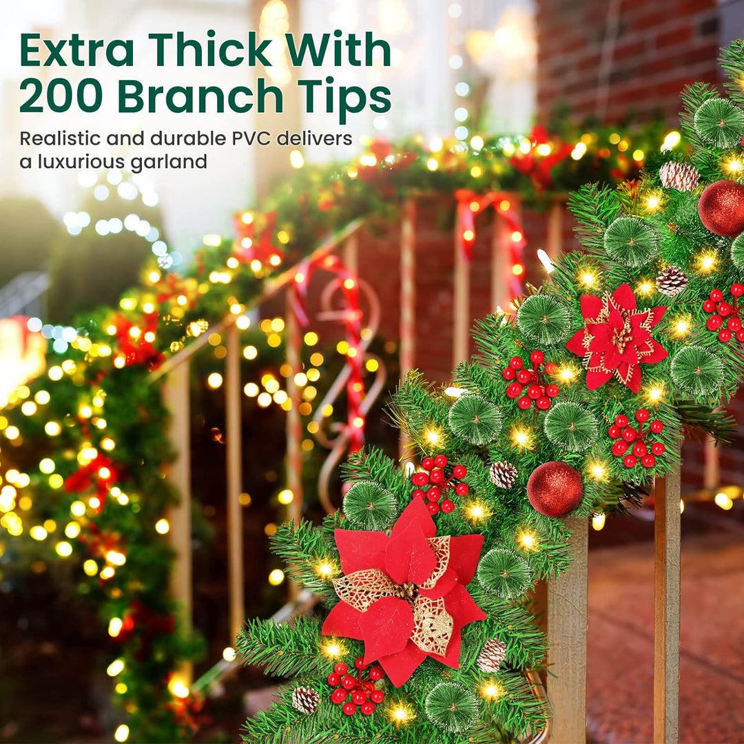 Weihnachtsgirlande mit Beleuchtung, KOOFIT 270cm 30 LED Beleuchtet Girlande Weihnachten Tannengirlan