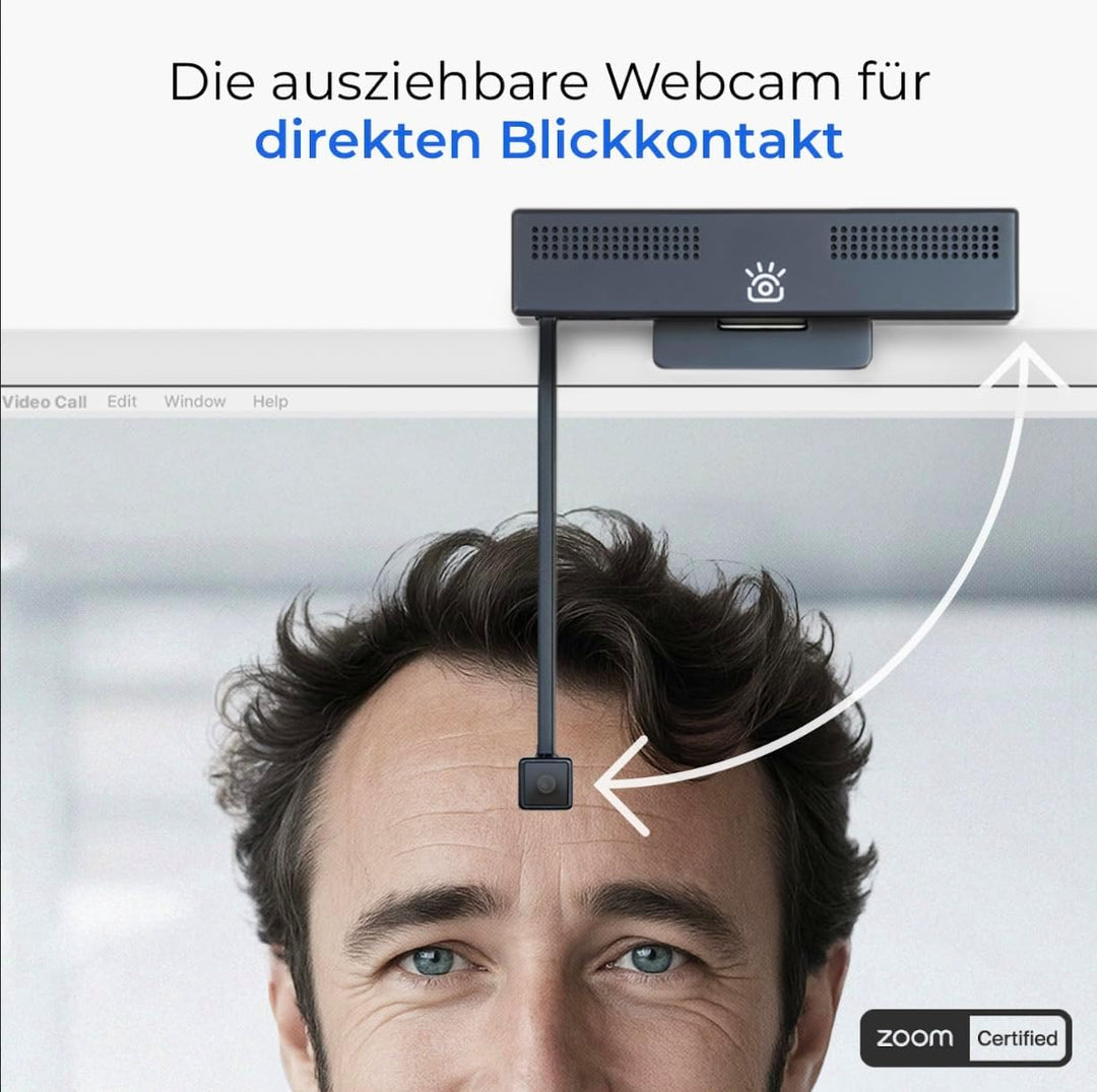 Pro 4K HD Webcam mit Mikrofon, Light Panel und Sichtschutzklappe, Augenkontakt-Webcam, Plug&Play mit