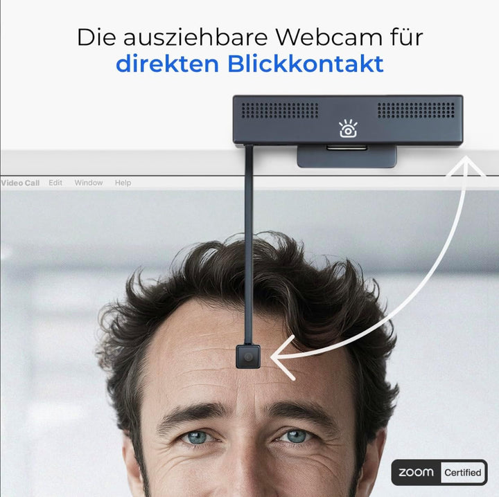 Pro 4K HD Webcam mit Mikrofon, Light Panel und Sichtschutzklappe, Augenkontakt-Webcam, Plug&Play mit