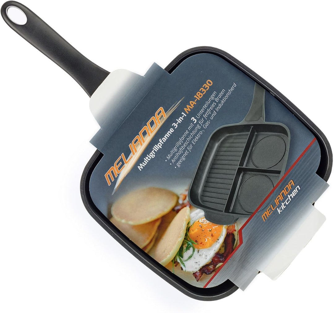 melianda MA-18330 3-in-1 Multigrillpfanne, Multipfanne (drei Unterteilungen, geeignet für Elektro-,