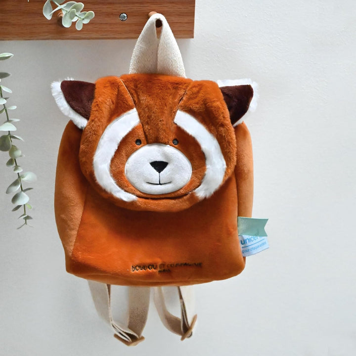 Doudou et Compagnie - Rucksack Panda rot – UNICEF – 20 x 20 x 10 cm – Klettverschluss – verstellbare