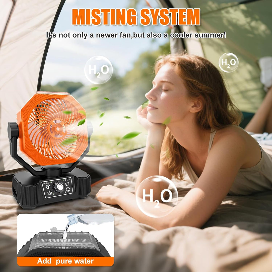 Camping Ventilator mit Wasserkühlung, Solarpanel, licht, 12000mAh Solarventilator Outdoor, Wiederauf