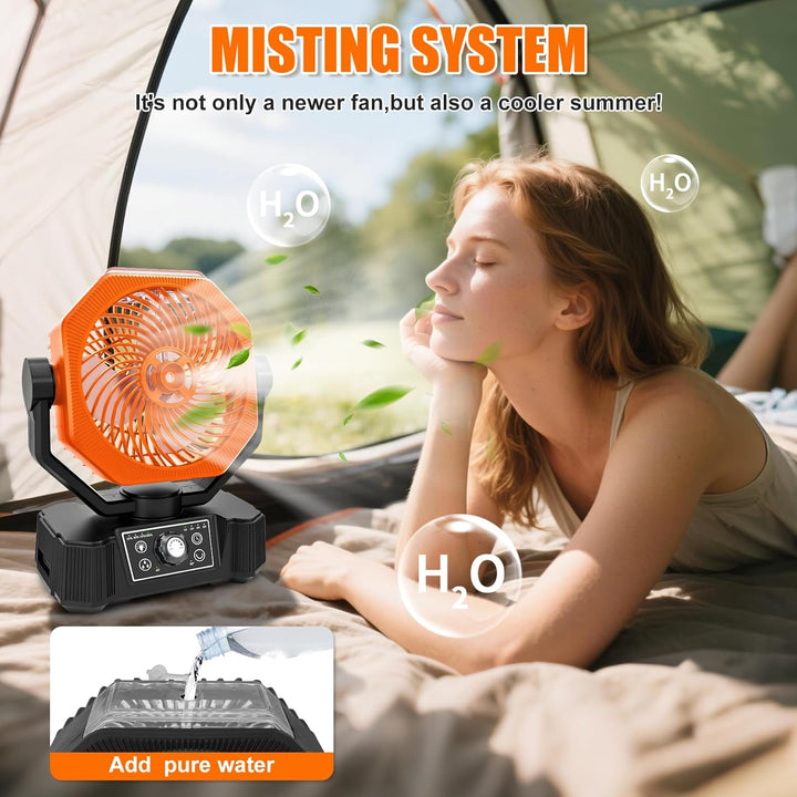 Camping Ventilator mit Wasserkühlung, Solarpanel, licht, 12000mAh Solarventilator Outdoor, Wiederauf
