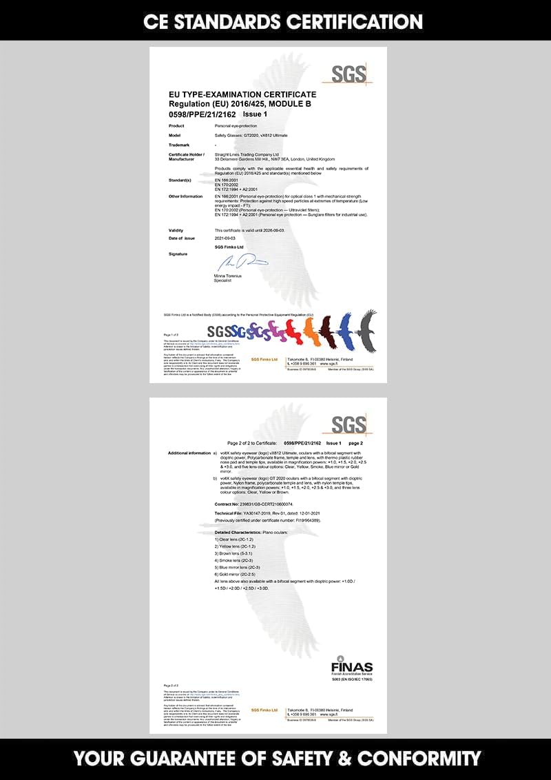 voltX 3 x GT Adjustable (2020 Model) Bifokale Lesen Schutzbrille (KLAR +1.5 Dioptrie), EN166FT Zerti