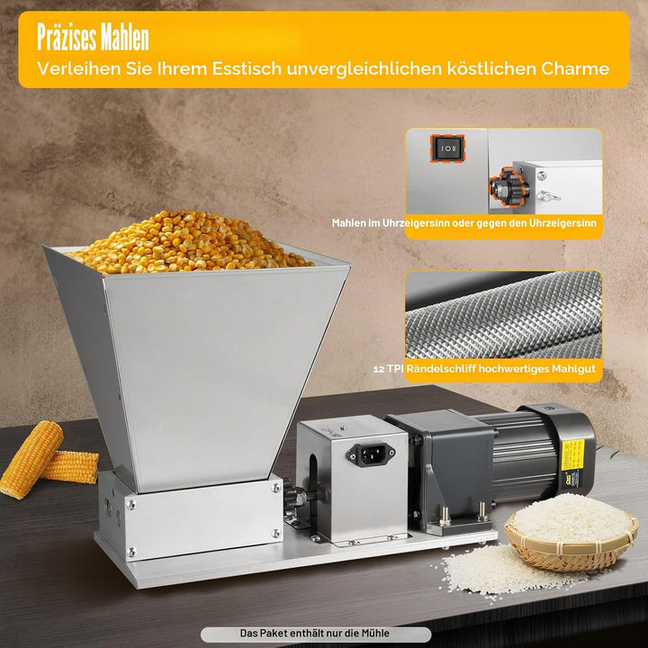 Schrotmühle Elektrisch 60w 220v, Getreidemühle Haferquetsche 44 Lbs/h, Getreidequetsche Tierfutter E