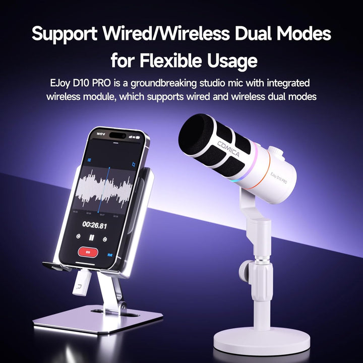COMICA EJoy D10 Pro Mikrofon Cardioid Dynamisches USB-C/XLR Mikrofon mit 48kHz/24bit, RGB-Beleuchtun