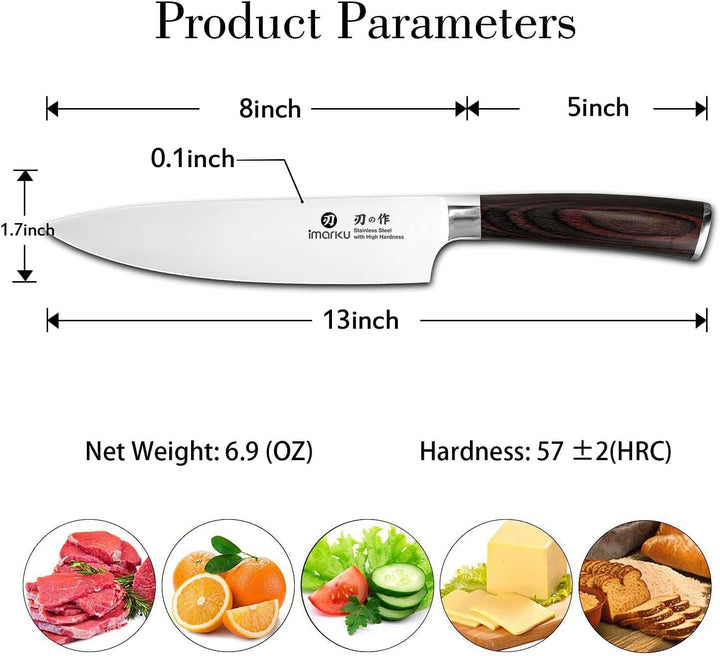 Kochmesser-imarku 20cm Profi Küchenmesser Chef Messer Allzweckmesser aus Carbon-Edelstahl, Ultrascha