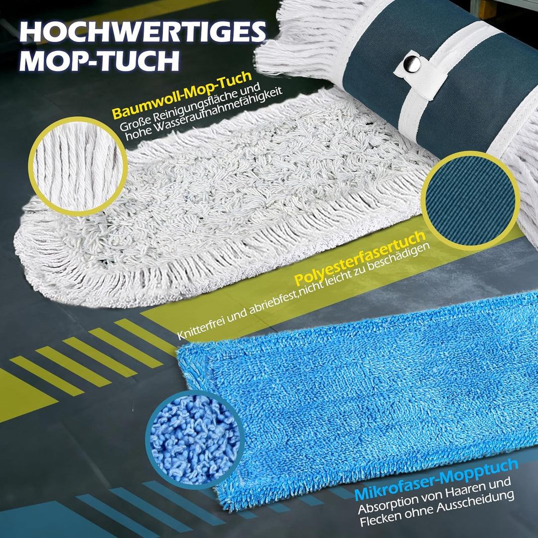 Myiosus Flach Wischmopp, 105cm Breit Gross Flachmopp, Baumwolle & Mikrofaser Mopp mit Edelstahlgriff