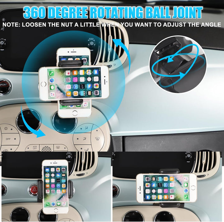 METYOUCAR Handyhalter für Fiat 500 2016-2024 - Rotierender Handyhalter fürs Auto für iPhone Android