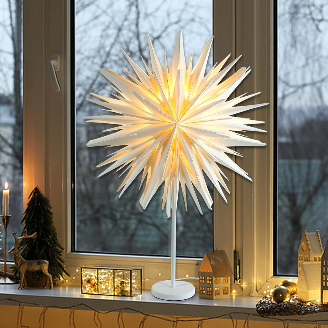 EANLOLY Stehender Weihnachtsstern Beleuchtet - LED Papierstern Weihnachten Tischlampe für Weihnachts