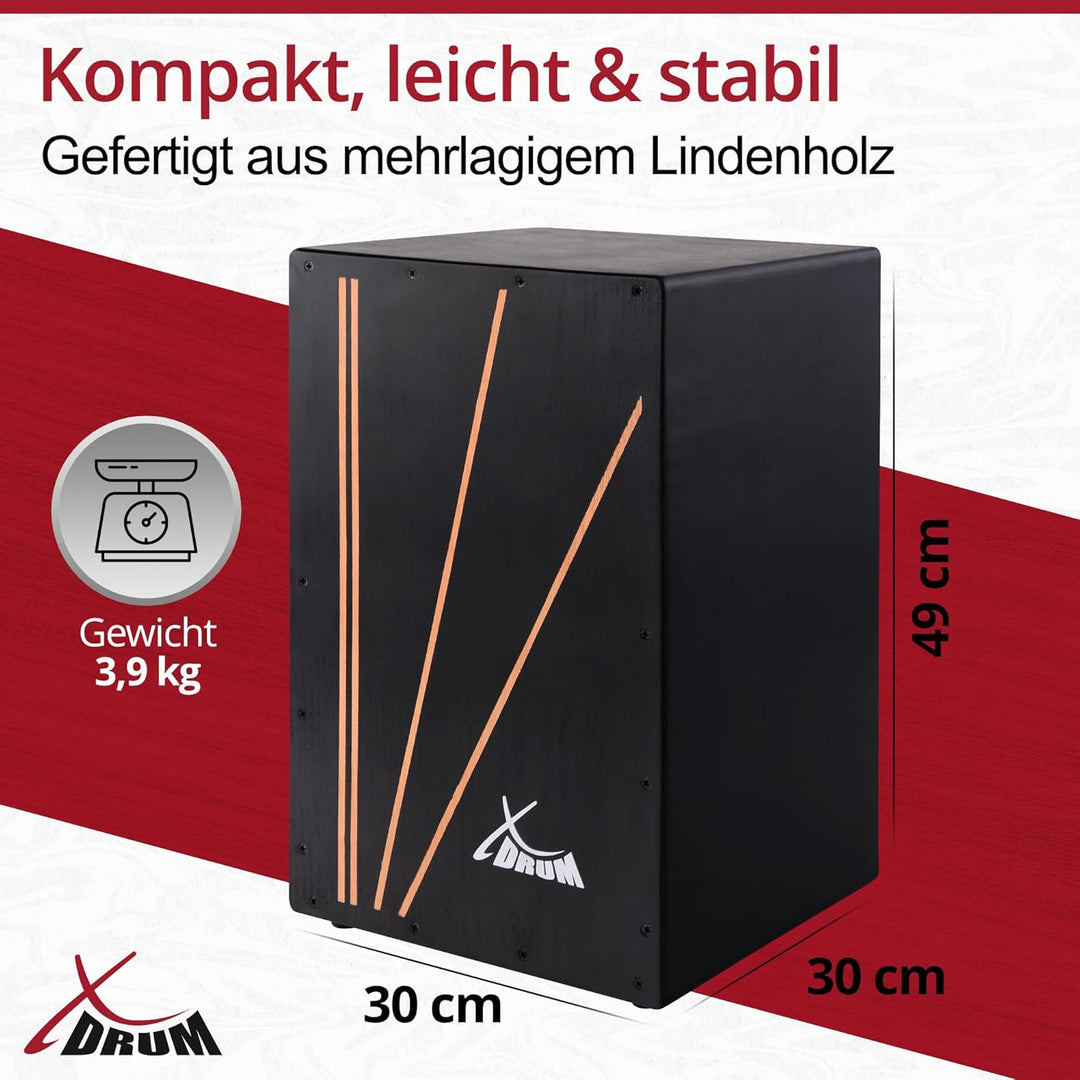 XDrum Cajon Primero Negra - Kistentrommel inkl. Rucksacktasche und Schule - Trommelkiste mit Snare S