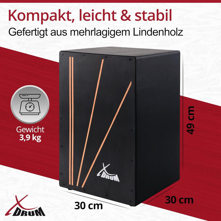 XDrum Cajon Primero Negra - Kistentrommel inkl. Rucksacktasche und Schule - Trommelkiste mit Snare S