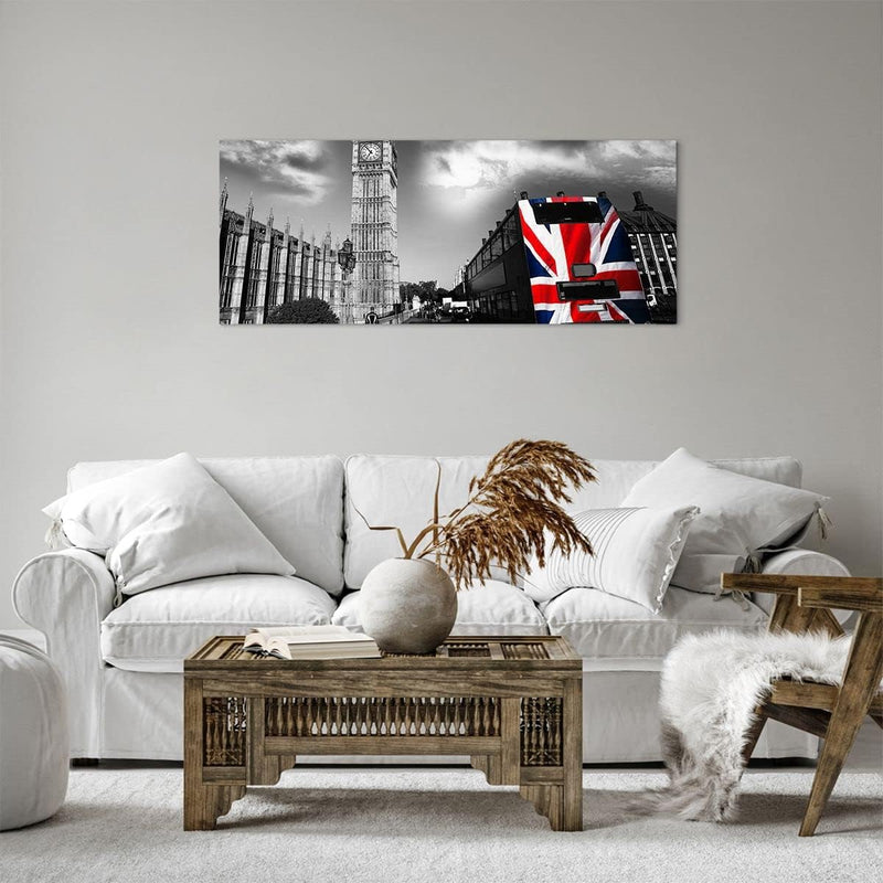 Panorama Bilder auf Leinwand 100x40cm Leinwandbild Bus London Big Ben Gebäude Gross Wanddeko Bild Sc