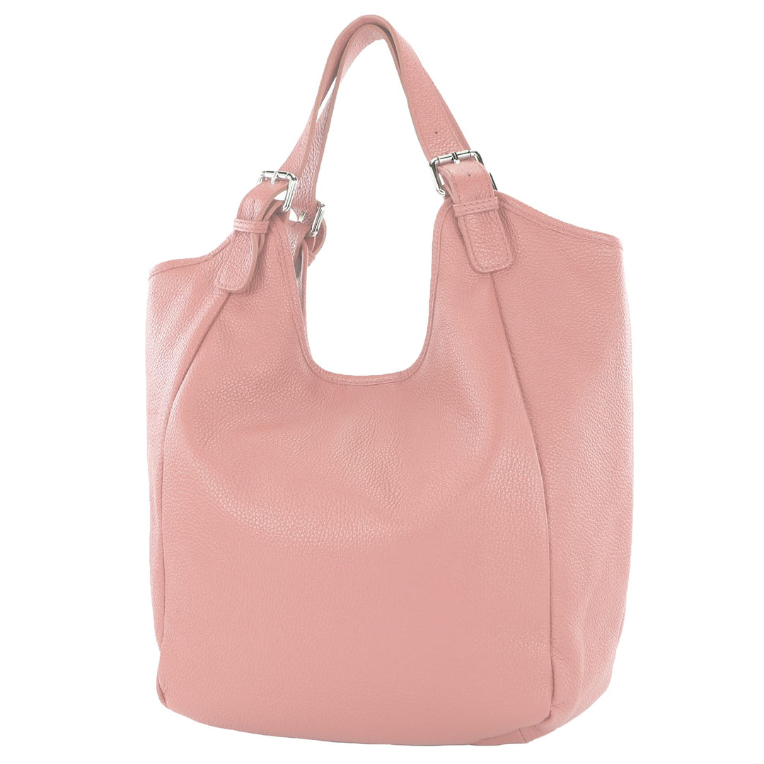 modamoda de - T227 - Ital. Shopper Schultertasche Large aus Leder Altrosa, Altrosa