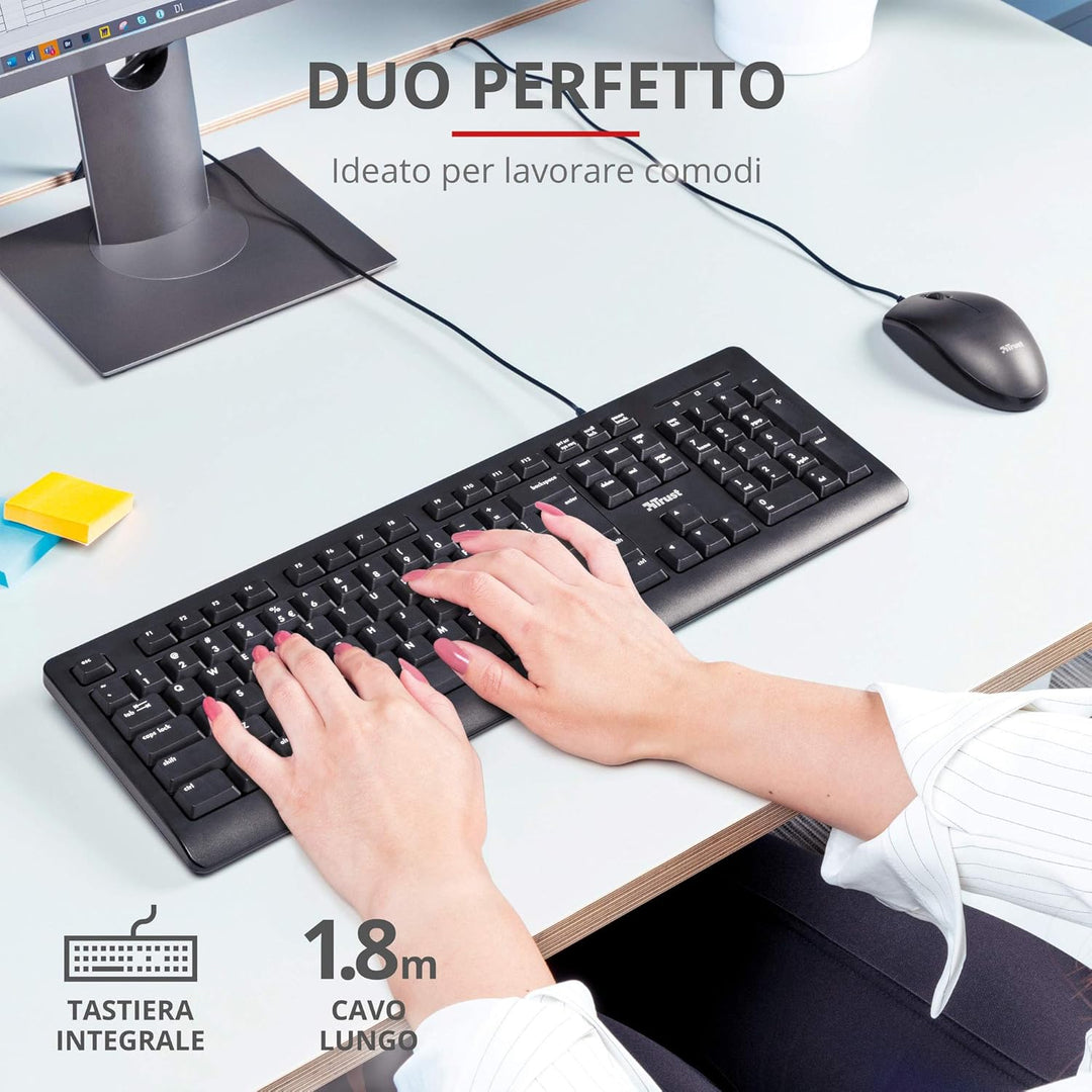 Trust Taro USB-Tastatur und Maus, kabelgebunden, italienisches QWERTY-Layout, für PC/Laptop/Notebook