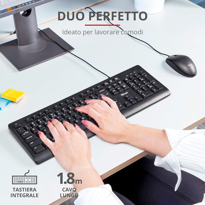 Trust Taro USB-Tastatur und Maus, kabelgebunden, italienisches QWERTY-Layout, für PC/Laptop/Notebook