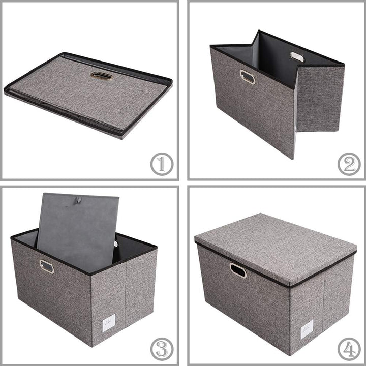 Prandom Extra grosse faltbare Aufbewahrungskörbe mit Deckel [3er-Pack] Leinenstoff Boxen Organizer C