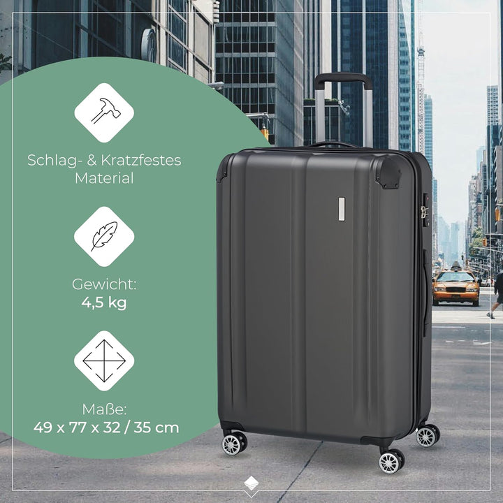 Travelite Hartschalenkoffer gross, erweiterbar, 4 Rollen, City, Trolley mit kratzfester Oberfläche,