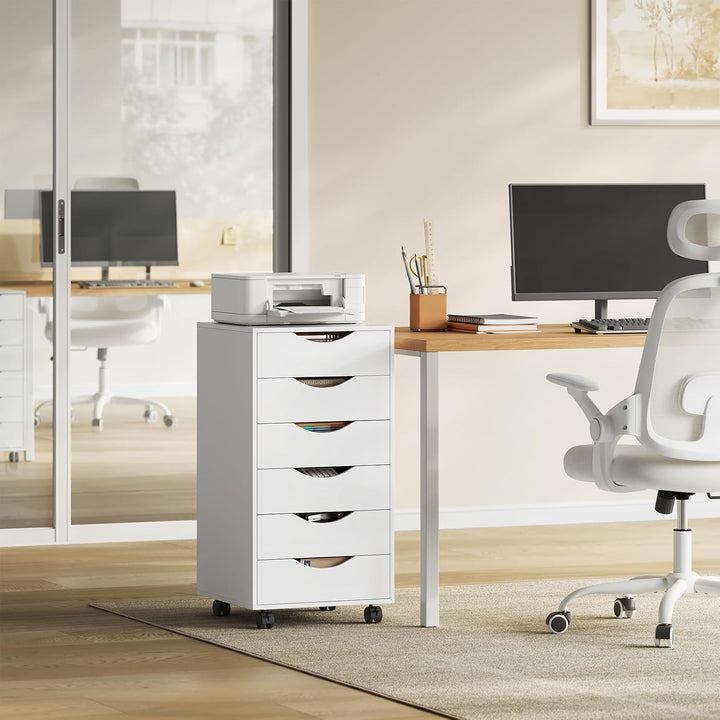 WOLTU Rollcontainer mit 6 Schubladen, mobiler Aktenschrank mit Rollen Weiss 6 Schubladen (78H cm), W