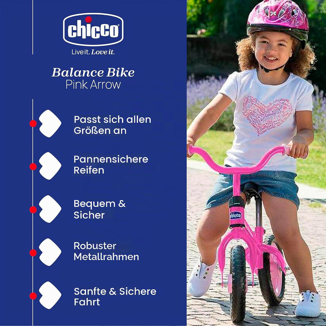 Chicco Pink Arrow Laufrad für Kinder 2-5 Jahre, fürs Gleichgewicht, mit höhenverstellbarem Sattel un