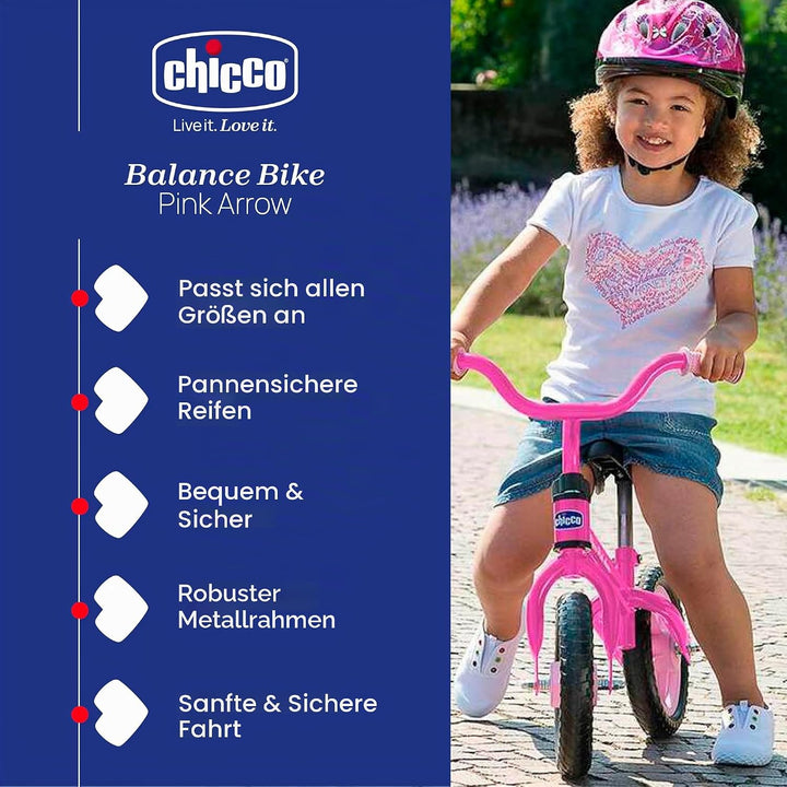 Chicco Pink Arrow Laufrad für Kinder 2-5 Jahre, fürs Gleichgewicht, mit höhenverstellbarem Sattel un