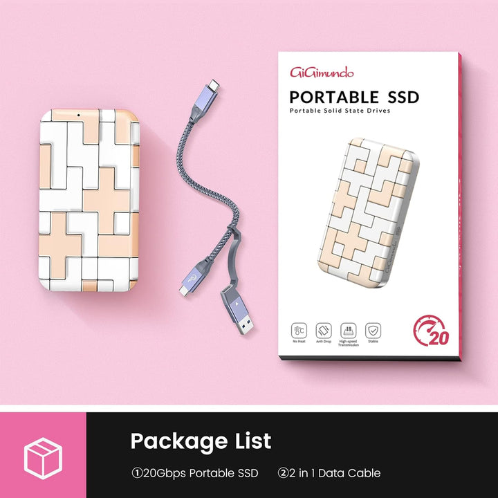 GiGimundo Portable SSD 512GB, USB3.2 Gen2×2 Extrene Portable SSD 20Gbps, Bis zu 2.000 MB/s USBC Exte