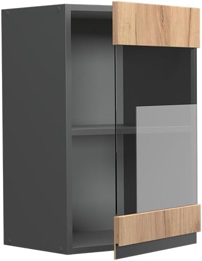 Vicco Küchenschrank Glas R-Line, Goldkraft Eiche/Anthrazit, 40 cm J-Shape Goldkraft Eiche Hängeglass