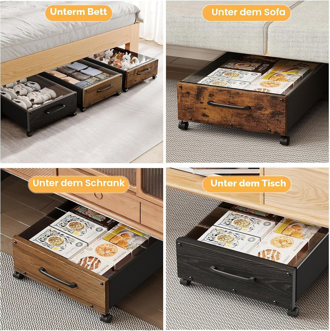 Unterbett-Aufbewahrung mit Rollen, Holz-Aufbewahrungsbehälter Extra Gross Unterbett-Schuh-Organizer,