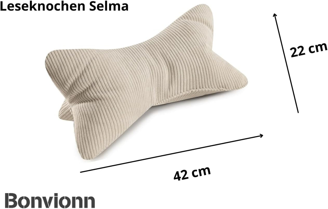 Leseknochen Selma Cord Look ergonomische Form für Nacken- oder Lendenstütze Flexible Stütze für Büch
