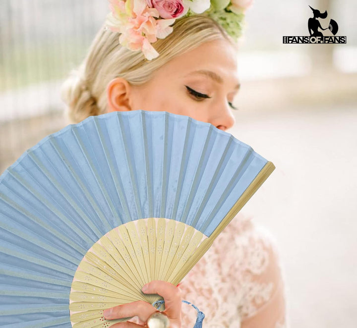 FANSOF.FANS Handfächer aus Stoff mit Quaste, Güteklasse A, Bambusrippen, für Party, Hochzeit, Gastge
