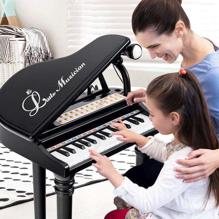 COSTWAY 31 Tasten Kinder Keyboard mit Hocker, Elektronische Klaviertastatur mit Mikrofon, LED-Lehrmo