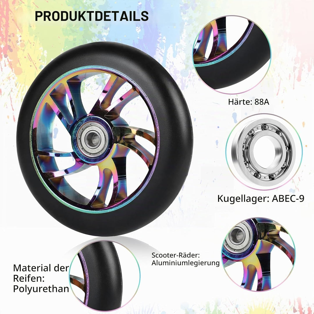DBREAKS Stunt Scooter Ersatzräder 100mm 2 Stück mit ABEC 9 Kugellagern, Härtegrad 88A für Roller all