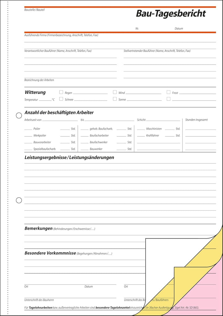 SIGEL SD063/5 Bautagebuch A4, 3x40 Blatt, selbstdurchschreibend, 5 Stück 5 Stück Single, 5 Stück Sin