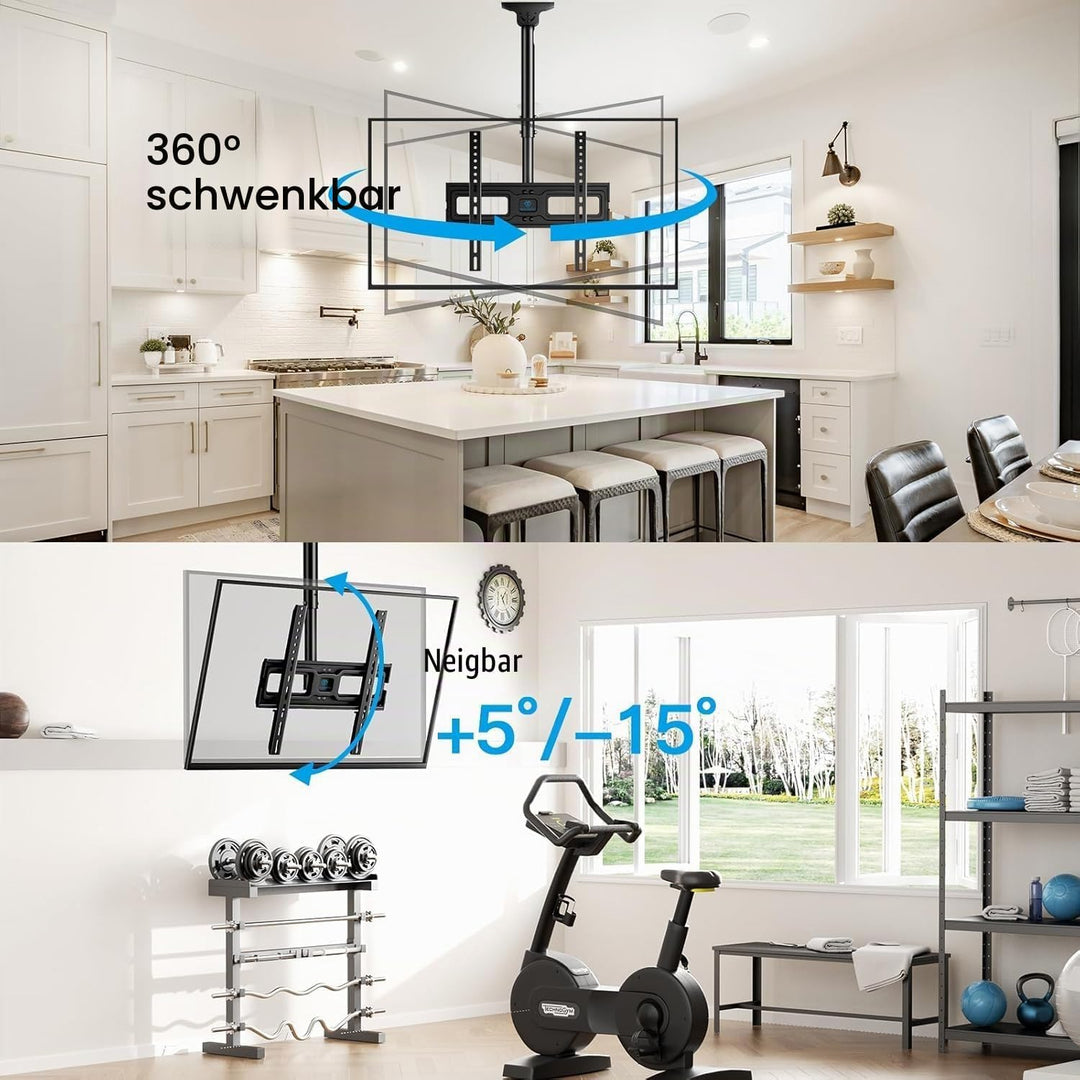 TV-Halterung für TV-Decke, neigbar und schwenkbar, verstellbar für Bildschirme von 26 bis 65 Zoll –