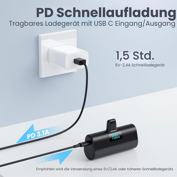 Mini Powerbank 5200mAh für iPhone, 20W Power Bank Klein Aber Stark, PD 3.0 Schnelles Aufladen Tragba