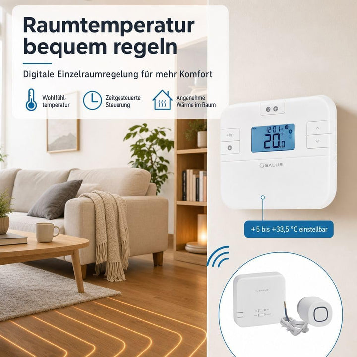 SmartHome Heizung Einzelraumregelung Digitaler Funk Raumthermostat mit Empfänger und 1 Stück Stellan