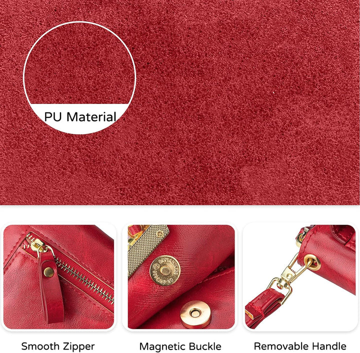 PORRASSO Geldbörse Damen Umhängetasche Portemonnaie Leder Geldbeutel Wristlet Bag mit Viele Fächer M