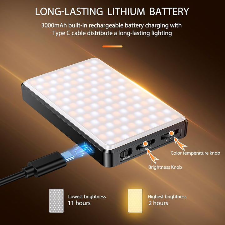 Selfie Licht Handy 120 LED, 2500-9000K Dimmbare Lichmodi Handylicht, 3000mAh Kamera Licht mit Stativ