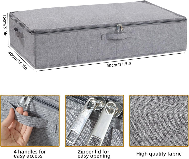 2 Stück Unterbett Aufbewahrungsbox, Faltbare Aufbewahrungsboxen mit Verstärktem Griff und Reissversc