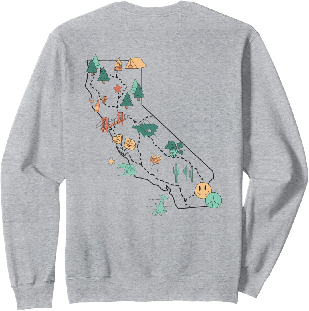 Trendy California Landmarks Icon Map & Text Front & Back Sweatshirt