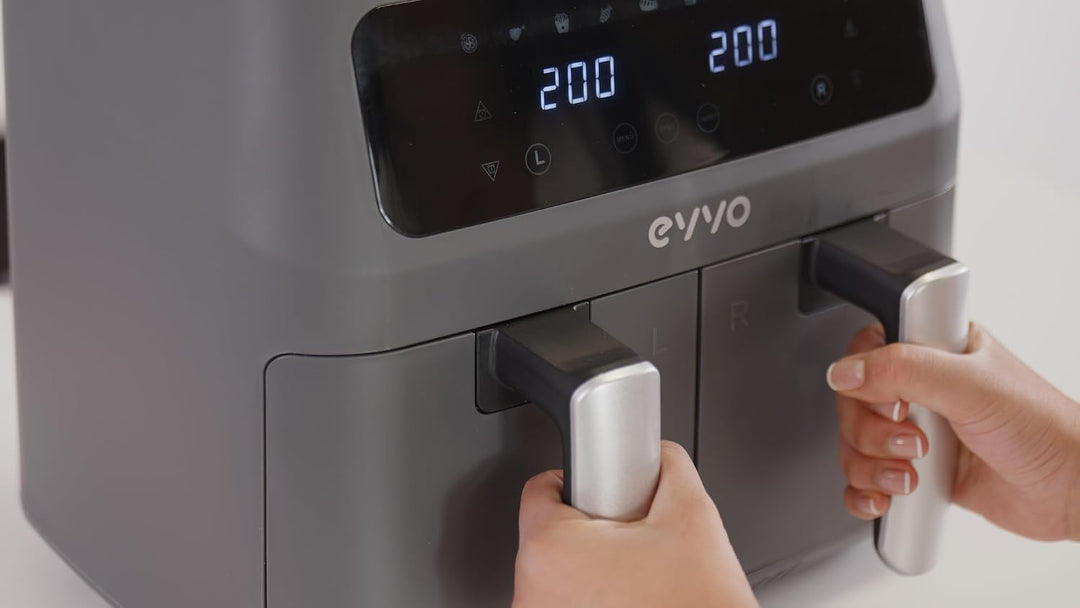 EVVO Luftfritteuse ohne Öl, 8 l, 2.800 W, Doppelkorb, Antihaftbehälter, Dual-Cyclone-Technologie, 10