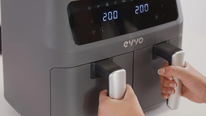 EVVO Luftfritteuse ohne Öl, 8 l, 2.800 W, Doppelkorb, Antihaftbehälter, Dual-Cyclone-Technologie, 10