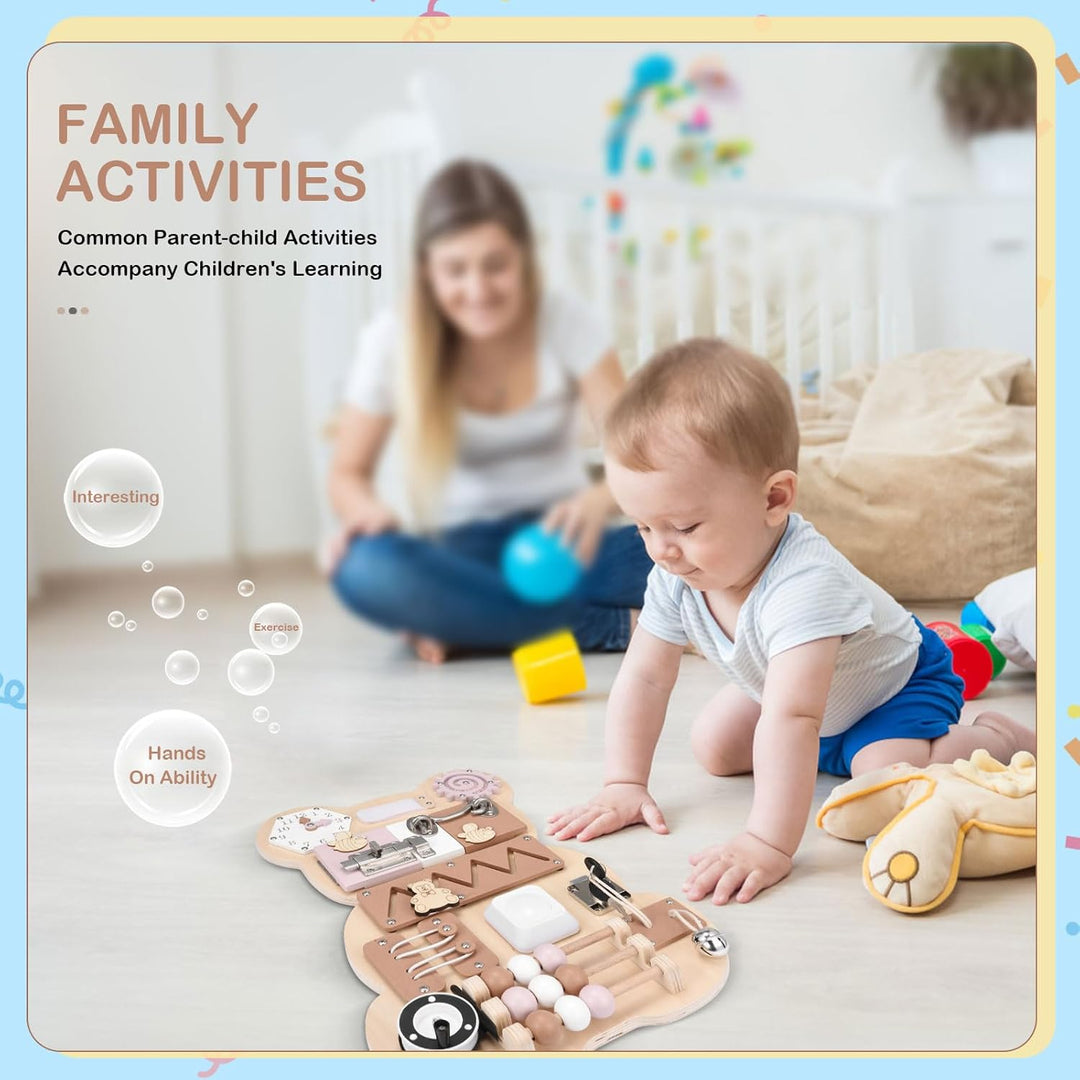 Ovshnrr Montessori Busy Board Motorikwand Sensory Activity Board Holzspielzeug für Kleinkinder Hölze