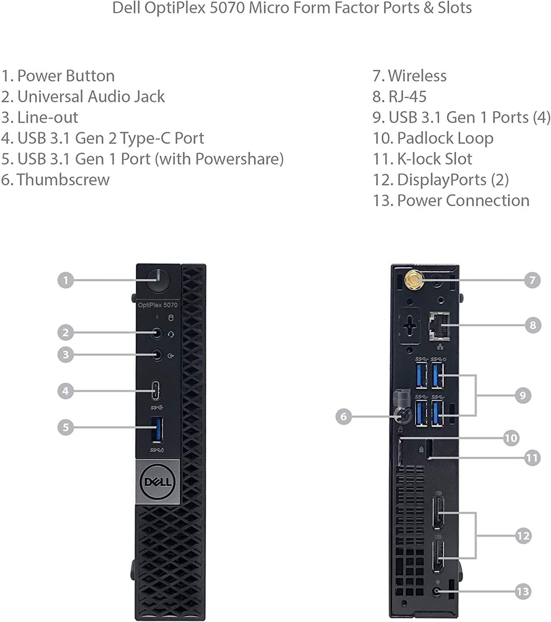 Dell Optiplex 5070 Mini Desktop Computer, Intel Core i5-8500, 8GB RAM, 256GB SSD, WiFi, Bluetooth, U