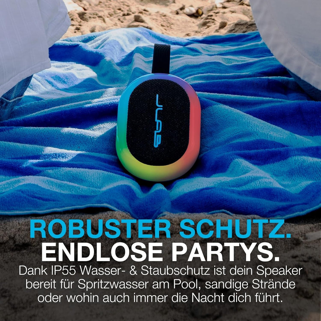 JLab Pop Party Ultrakompakter, tragbarer Bluetooth-Lautsprecher mit 8+ Std. Akku, 5W kabelloser, Kle