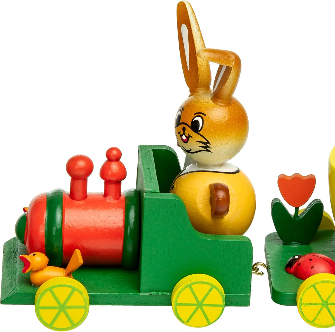 SIKORA OD06 Osterdeko Eierbecher Zug aus Holz | Handbemalte Deko Lokomotive für Ostern | Länge ca. 2