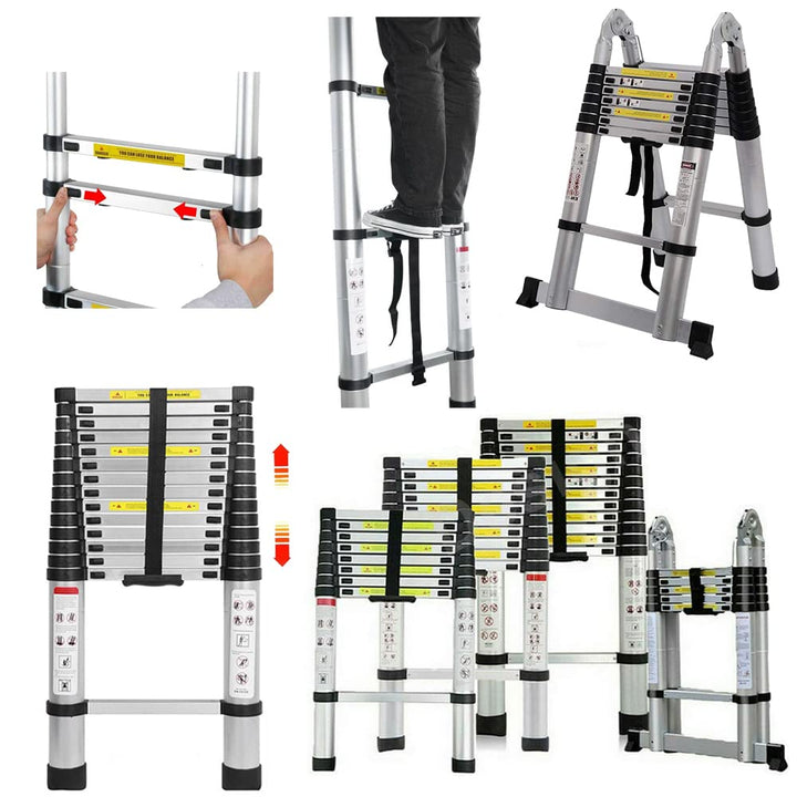5 m Multifunktionsleiter, Teleskopleiter, Klappleiter aus Aluminium, multifunktional, ausziehbar, ma