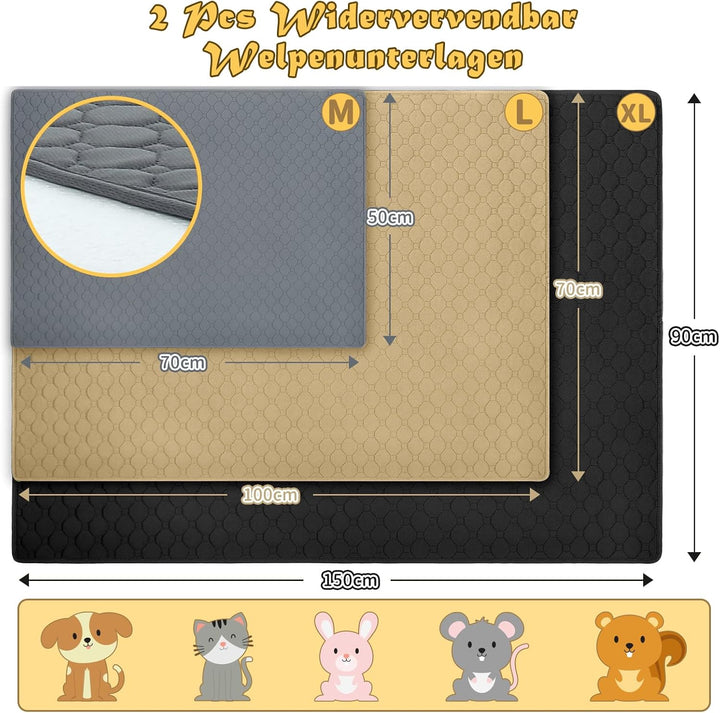 Hunde-Katzen-Trainingsunterlage 2-TLG. Set | Extra stark saugfähig | Wasserdicht & rutschfest | Wasc