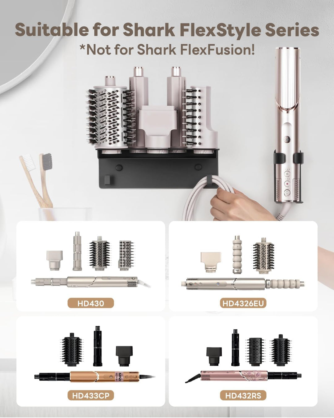 Fönhalter für Shark Flexstyle 5 in 1 Wandhalterung, Kompatibel mit Shark Flexstyle Aufsätze HD430 HD