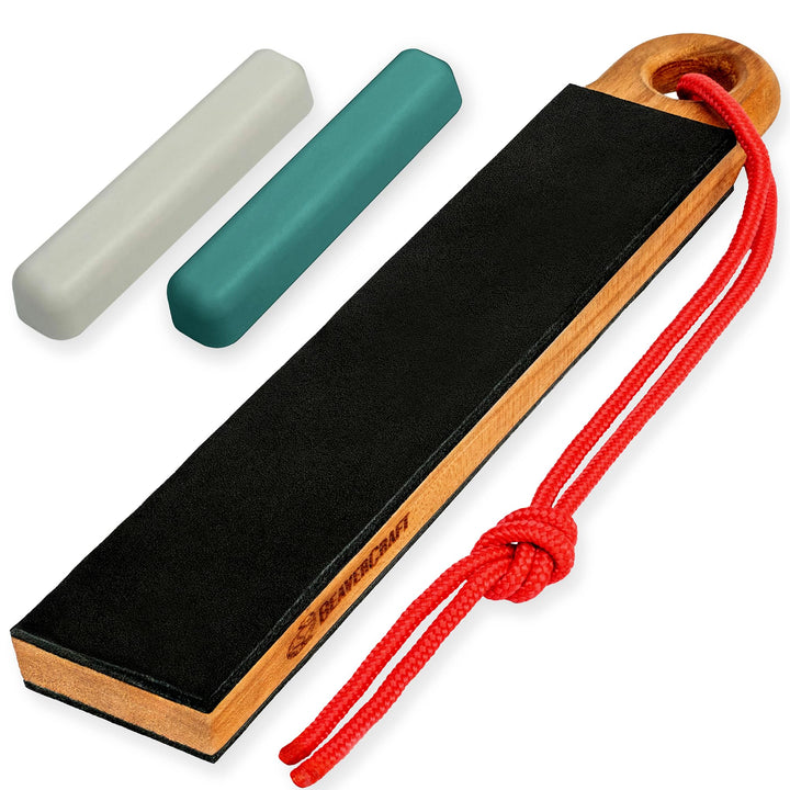 BeaverCraft Taschenleder-Streichriemen-Set LS9P02 zum Abziehen von Leder mit Messerpoliermasse Leder
